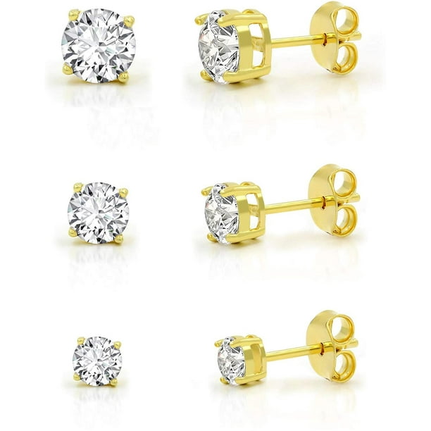 14k Gold Butterfly Backings & Sterling Silver Basket Settings Princess Black Color Cubic Zirconia Stud Earrings 4.00ctw 